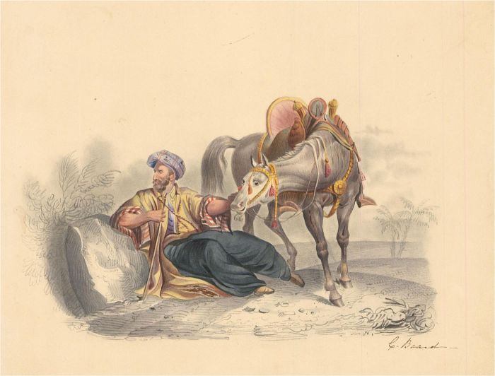 Catherine Board - Early 19th Century Watercolour, Omani Traveler And His Horse