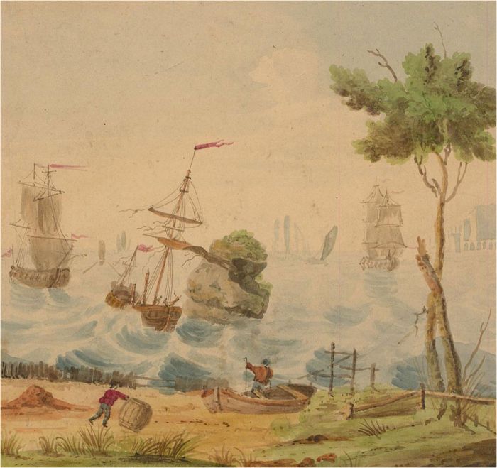 Catherine Board - Early 19th Century Watercolour, Choppy Waters At The Shore