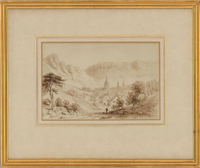 Alexander Monro - Early 19th Century Pen and Ink Drawing, Strolling Into Poligny