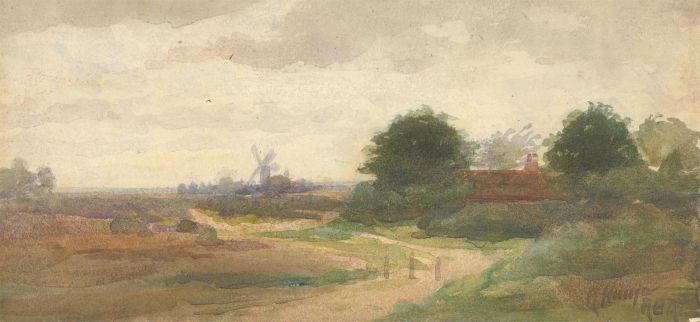 Robert Hume - Signed 1889 Watercolour, Overcast Landscape