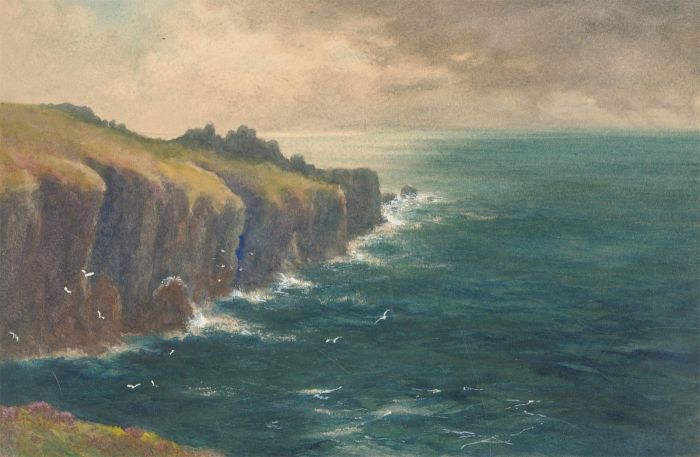 William Henry Dyer (fl.1890-1930) - 1893 Watercolour, Lands End, Cornwall