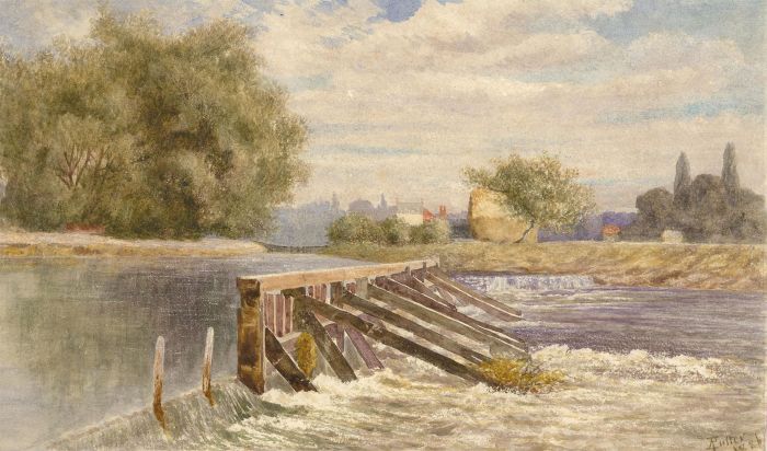 Rutter - 1886 Watercolour, The River Dam