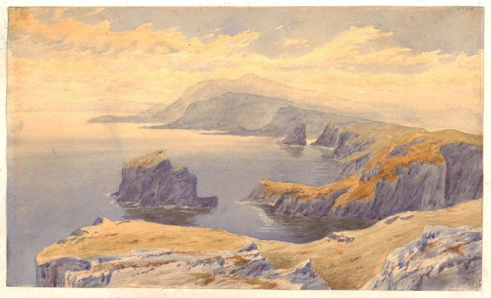 Web - Signed 1883 Watercolour, Mountains by the Sea