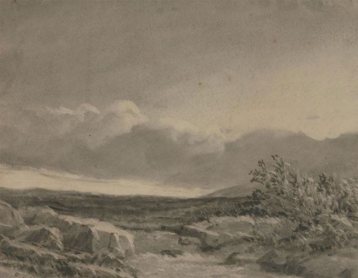 R.H - 1885 Watercolour, Moorland Landscape
