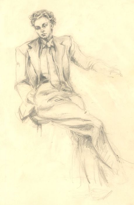 Mid 20th Century Graphite Drawing - The Well Dressed Young Man