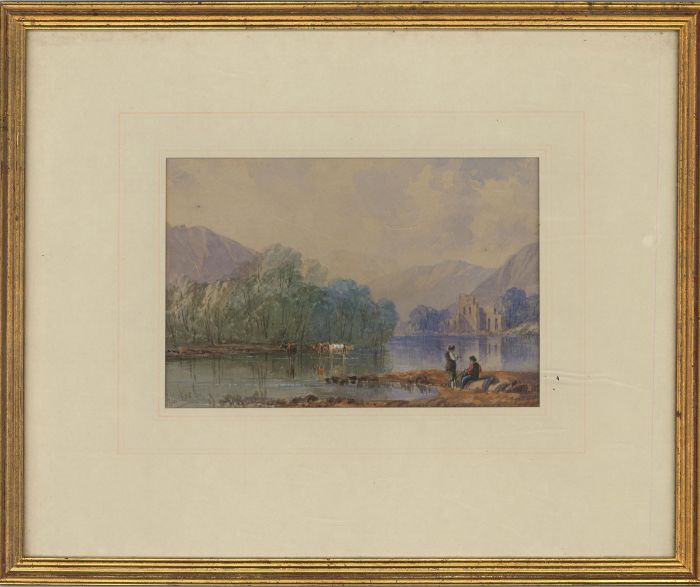 Alfred H. Vickers (1853-1907) - Watercolour, Landscape View with Livestock