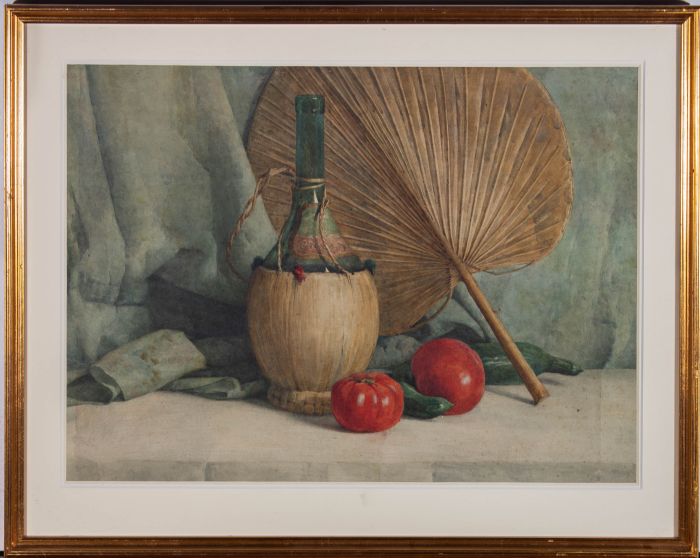 Early 20th Century Watercolour - Still Life with Bamboo Fan