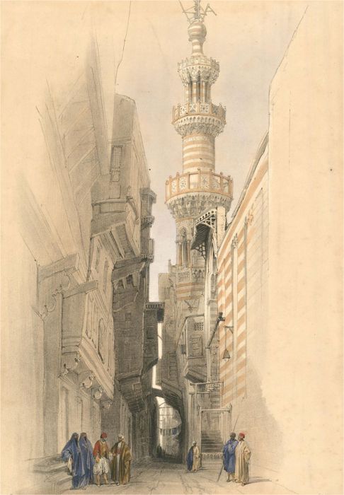 David Roberts RA - Mid 19th Century Lithograph, Minaret of Mosque El Rhamree