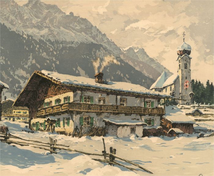 Hans Figura - Mid 20th Century Etching, Church in the Mountains