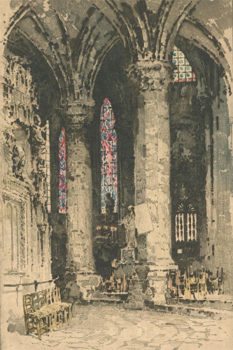 Franz Xaver Wolf (1896-1989) - Mid 20th Century Etching, Church Interior