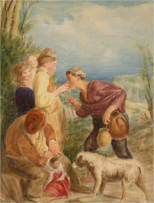 After William Mulready RA (1786-1863) - 19th Century Watercolour, Giving a Bite