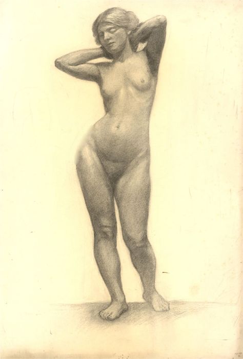Dorothy Levett - Signed c.1914 Graphite Drawing, Thoughtful Nude