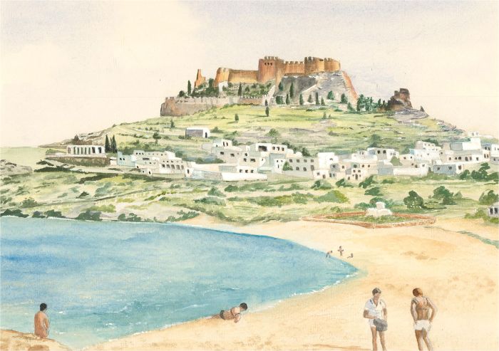 Mid 20th Century Watercolour - Castle on the Beach
