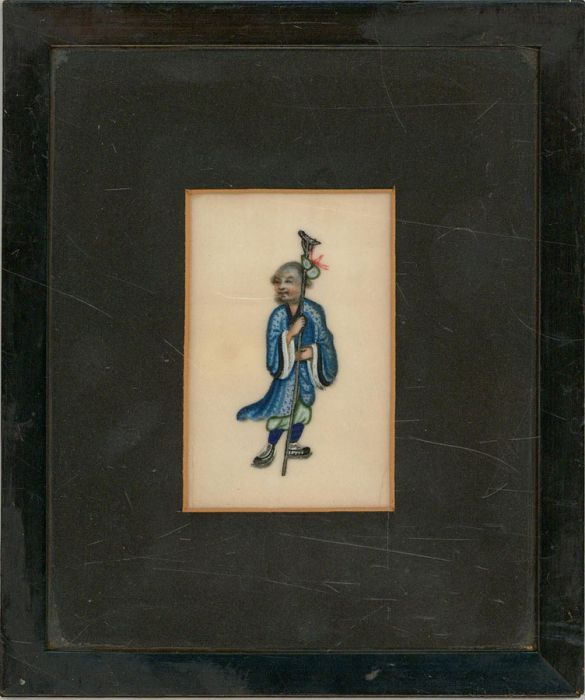 Framed Late 19th Century Watercolour - Chinese Man with a Pole