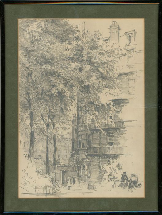 Framed 1921 Graphite Drawing - Leafy Street