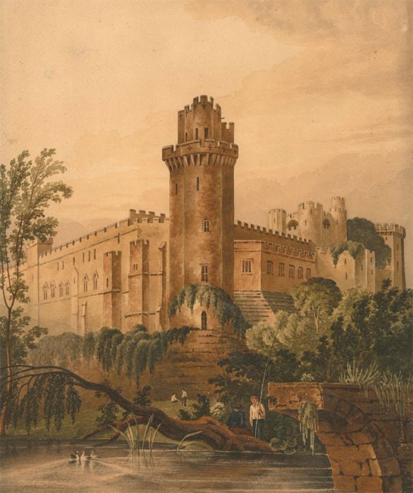 T.E.W. - 1818 Watercolour, Castle View with Figures