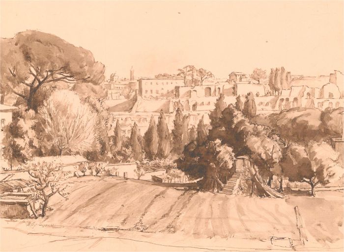 1968 Pen and Ink Drawing - Aventino, Rome