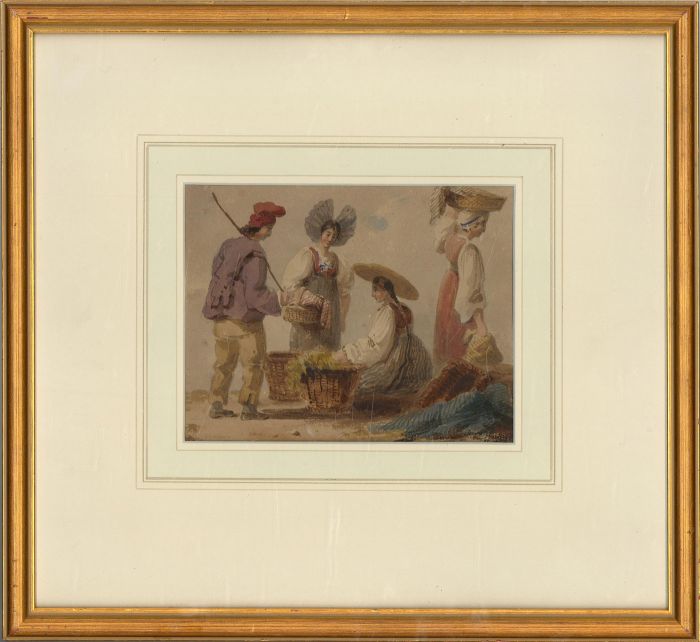 Early 20th Century Watercolour - Traditional Street Vendors