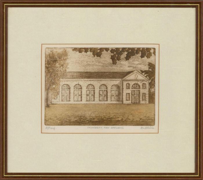 B. Blake - Framed 20th Century Etching, Orangery, Kew Gardens