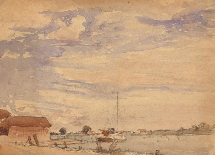 Late 19th Century Watercolour - River View with Boats
