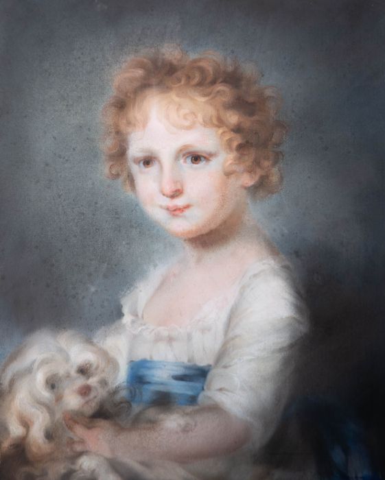 Attrib. John Russell RA (1745–1806) - Pastel, Young Boy With A Pekingese