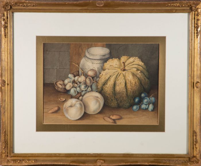 E.H. - Late 19th Century Watercolour, Still Life with Grapes and Pumpkin