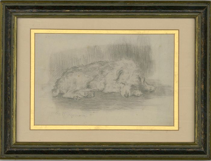 Chris McGregor - Signed & Framed 1917 Graphite Drawing, Sleeping Dog