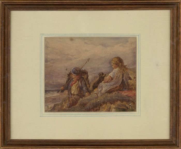 Framed Late 19th Century Watercolour - Picnic at the Beach