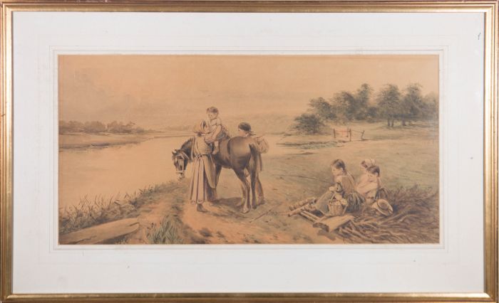 18th Century Watercolour - A Horse Ride For The Children