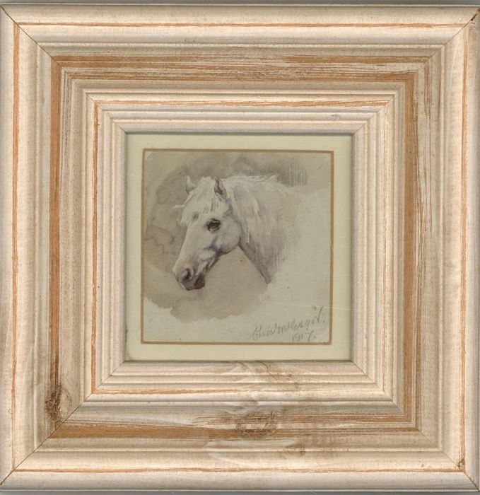 Chris McGregor - Signed & Framed 1917 Watercolour, Study of a Horse