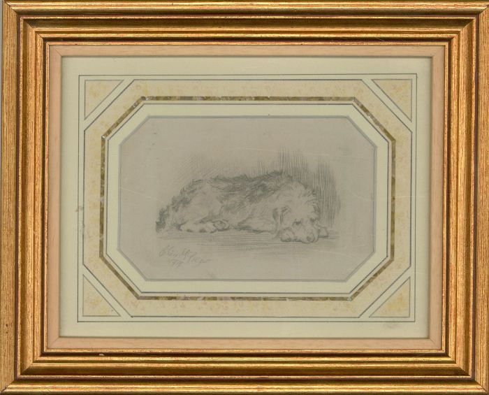Chris McGregor - Signed & Framed 1917 Graphite Drawing, Sleepy Dog