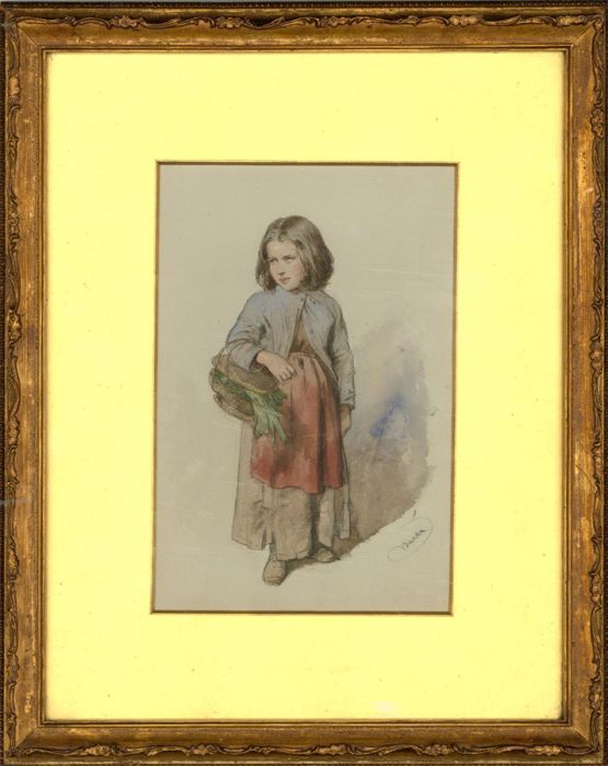 Josef Burda (b.1827) - 19th Century Watercolour, Young Girl With Vegetables