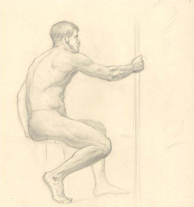 Dorothy Levett - 1911 Graphite Drawing, Male Life Drawing Study
