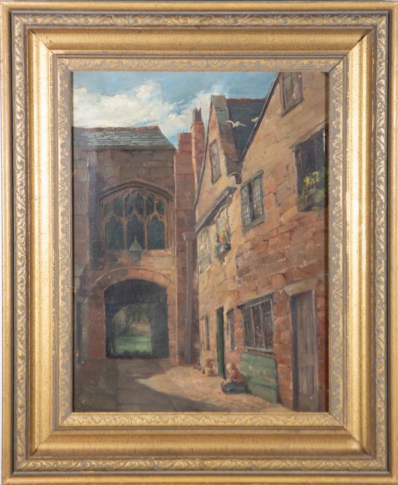 Framed Late 19th Century Oil - English Courtyard