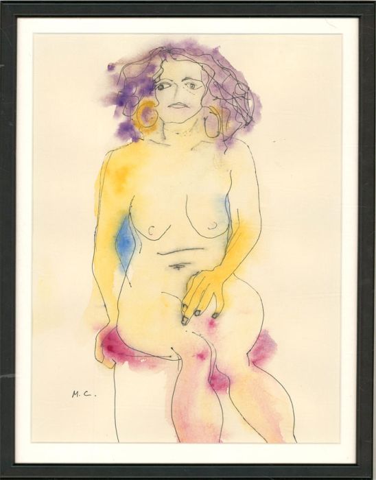 M.C - Framed Contemporary Watercolour, Seated Female Nude