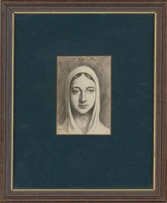 Contemporary Pen and Ink Drawing - Young Girl In A Headscarf