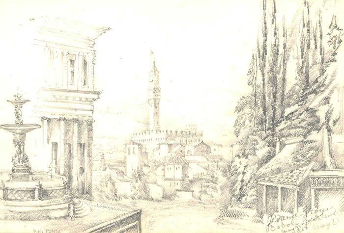 1860 Graphite Drawing - Boboli Gardens, Florence