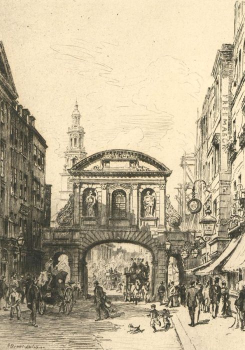 Alfred Louis Brunet-Debaines RE (1845-1939) - 1877 Etching, Temple Bar, London