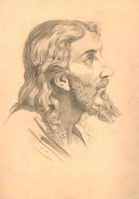 M. M - 19th Century Graphite Drawing, Study of Jesus Christ