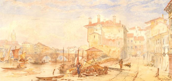 T. W. Thompson - Signed Late 19th Century Watercolour, Continental Harbour Study