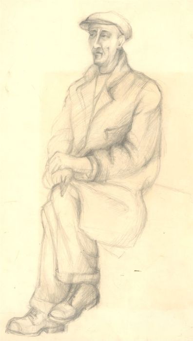 Mid 20th Century Graphite Drawing - Figure in Contemplation