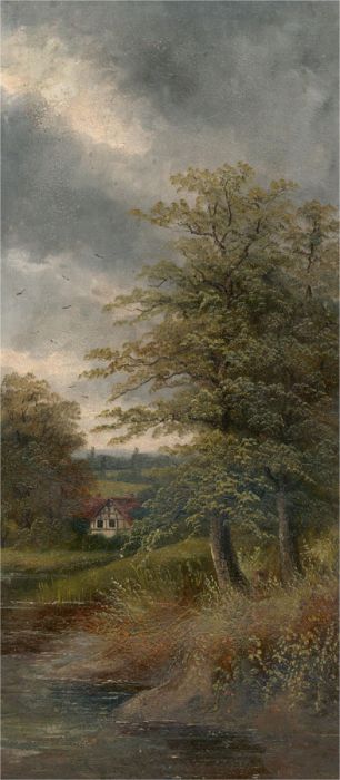 Early 20th Century Oil - Cottage by the River