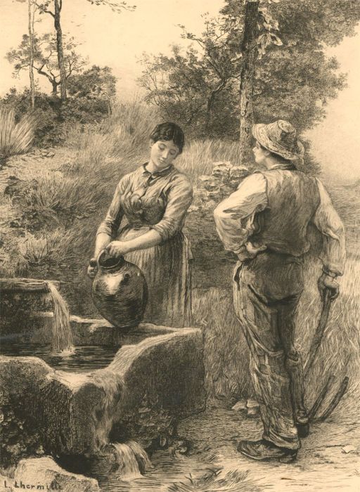 Leon Augustin Lhermitte (1844-1925) - Late 19th Century Etching, At The Fountain