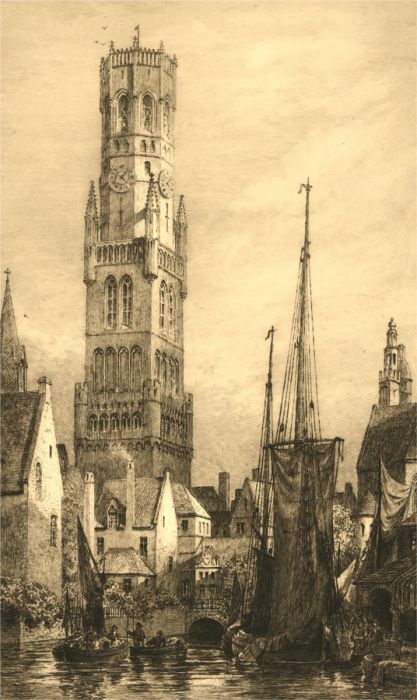 Axel Herman Haig (1835-1921) - 1913 Etching, The Bruges Belfry