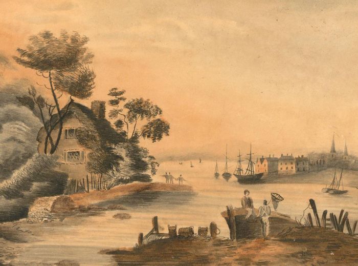 Mid 19th Century Watercolour - Fishing Town