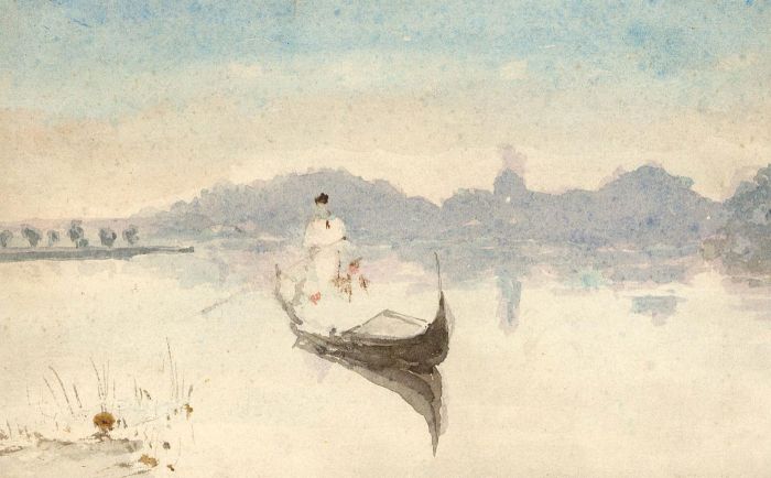 Mid 19th Century Watercolour - River Figure