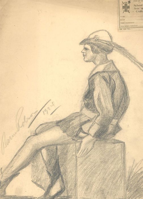 S. Barnes Robson (1900-1973) - 1924 Charcoal Drawing, Figure in Bycocket Hat