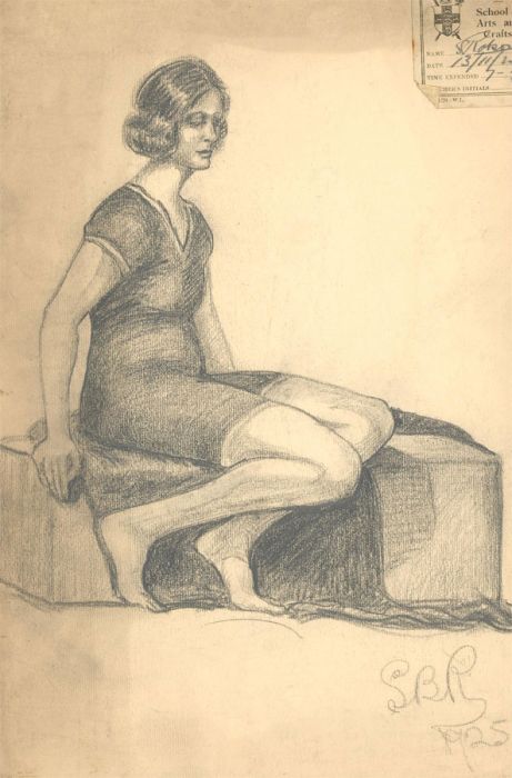 S. Barnes Robson (1900-1973) - 1925 Charcoal Drawing, Seated Female Figure