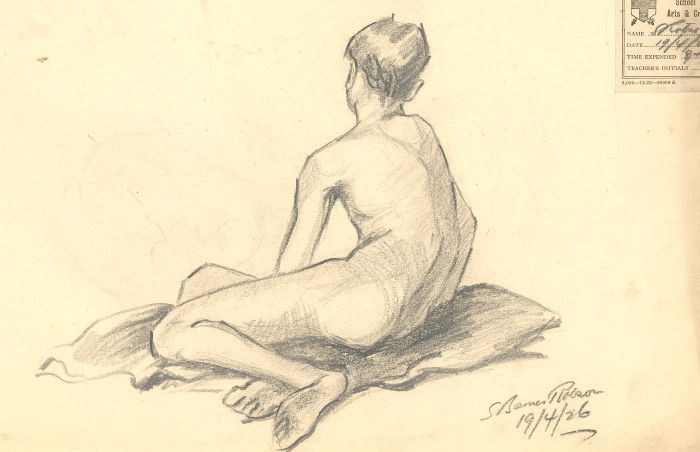 S. Barnes Robson (1900-1973) - 1926 Graphite Drawing, Male Nude Figure