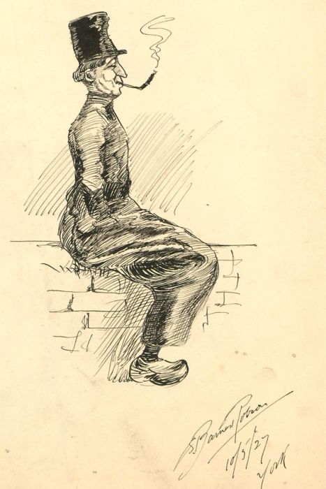 S. Barnes Robson (1900-1973) - 1927 Pen and Ink Drawing, Figure with Pipe